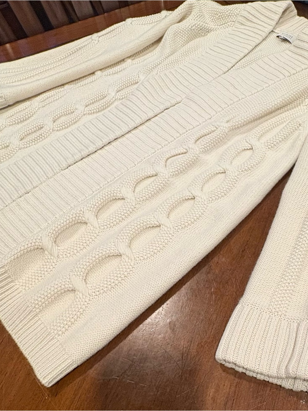 Kinross Cashmere Ivory Cable-Front Open Cardigan 100% Cashmere Medium